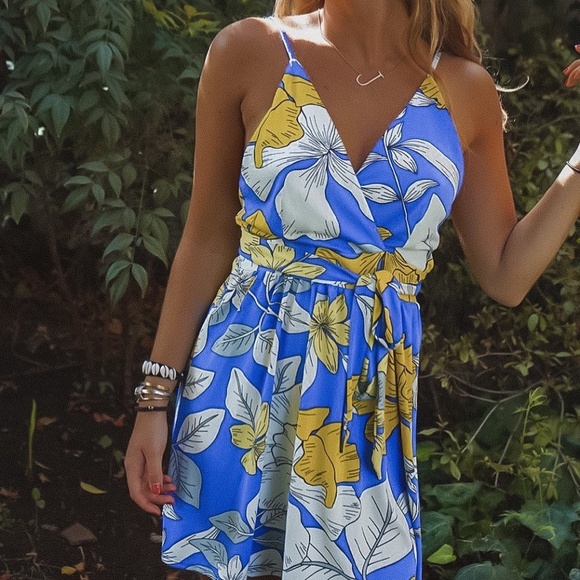 Maaji Blue and Yellow Floral Mini Dress - Picture 1 of 7